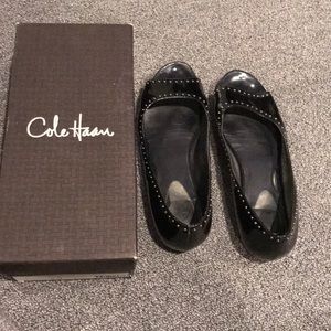 Cole Haan patent open toe flats